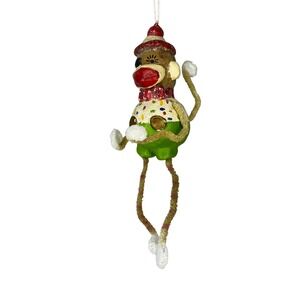 Penny McAllister Folk Art Paper Mache‎ Sock Monkey Ornament Handmade Polka Dot